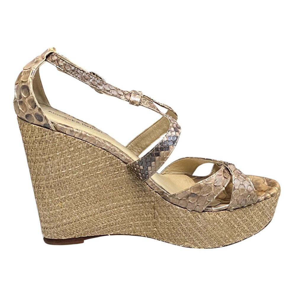 Alexandre Birman Python Skin Raffia Platform Wedge Sandals Beige Brown 7.5 - Picture 5 of 14